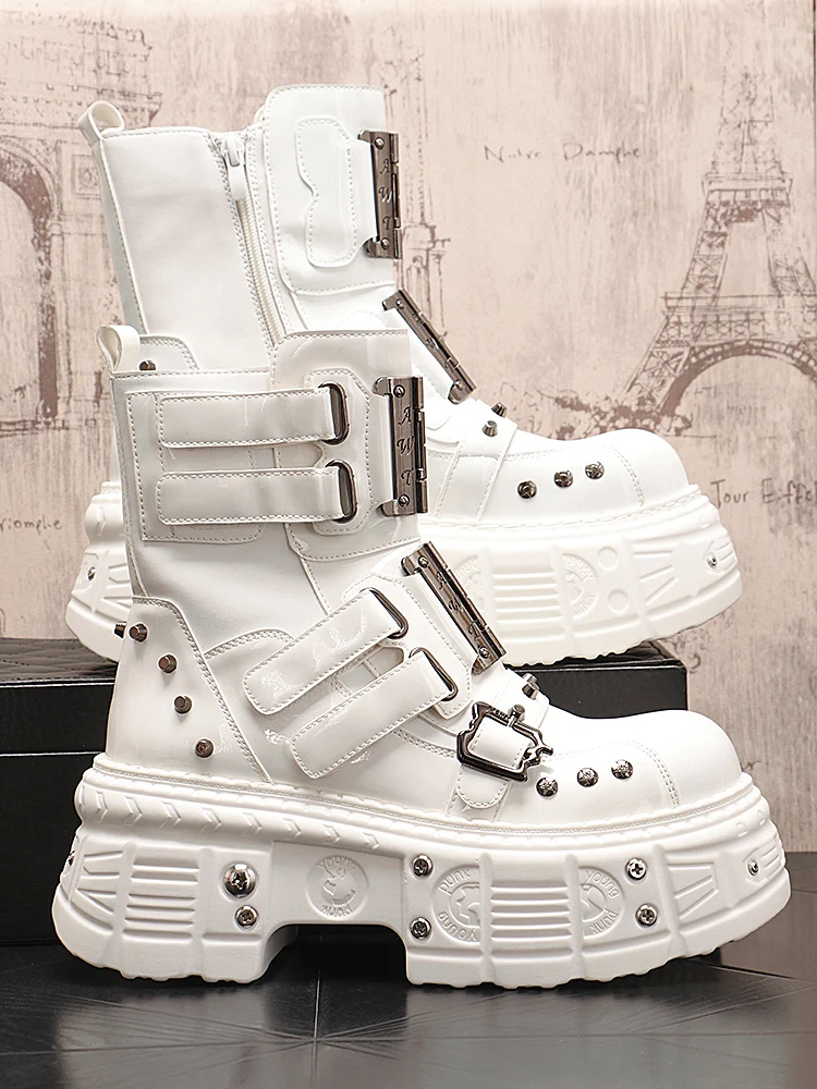 Модные мужские высокие ботинки на платформе в британском стиле с металлическими элементами, молодежные, до середины икры
Модные мужские высокие ботинки на платформе в британском стиле с металлическими элементами, молодежные, до середины икры