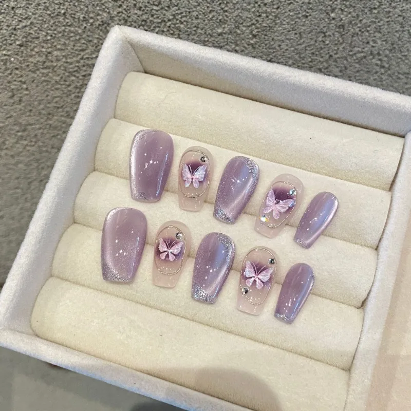 10 Pieces Spring and Summer Gentle Sweet Handmade Press On Nails Purple Gilt Cat Eye Butterfly False Nails Removable Reusable
10 Pieces Spring and Summer Gentle Sweet Handmade Press On Nails Purple Gilt Cat Eye Butterfly False Nails Removable Reusable