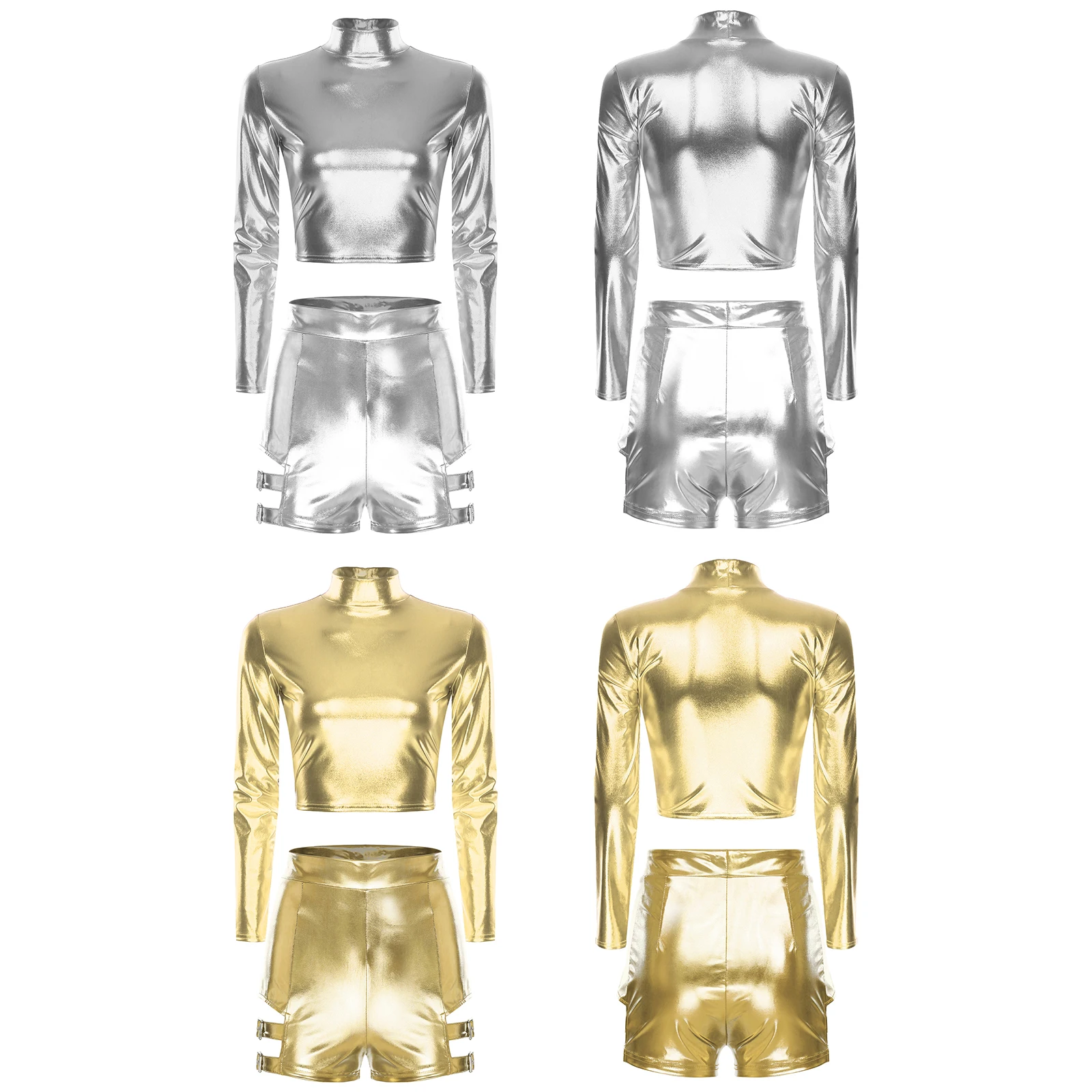 Women Metallic Shiny Cheer Booty Dance Costume Outfits Long Sleeve Crop Top And Shorts Club Pole Dance Stage Performance Clothes
Women Metallic Shiny Cheer Booty Dance Costume Outfits Long Sleeve Crop Top And Shorts Club Pole Dance Stage Performance Clothes