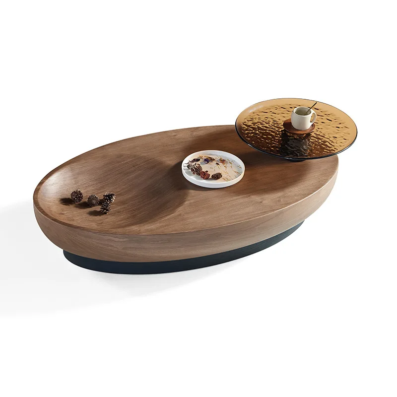 Modern simple oval solid wood coffee table walnut integrated molding design
Modern simple oval solid wood coffee table walnut integrated molding design