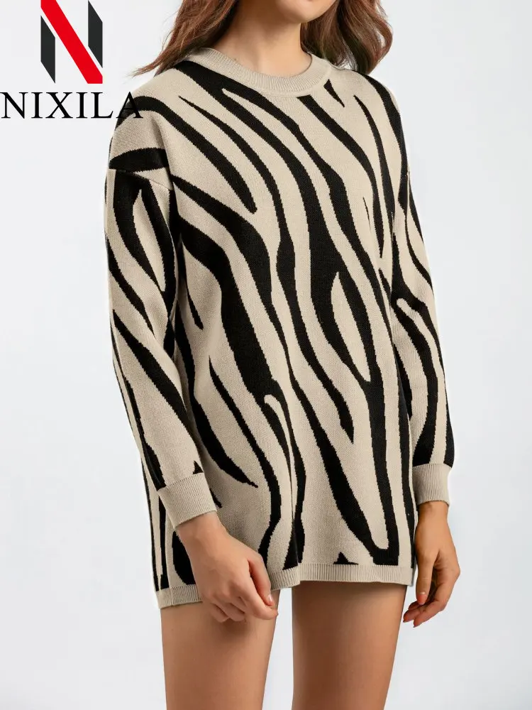 Autumn Winter Ladies Sweater Dress Zebra Fashion Round Neck Pullovers Leisure Elegant Womens Clothing Retro Long Sleeved Tops
Autumn Winter Ladies Sweater Dress Zebra Fashion Round Neck Pullovers Leisure Elegant Womens Clothing Retro Long Sleeved Tops