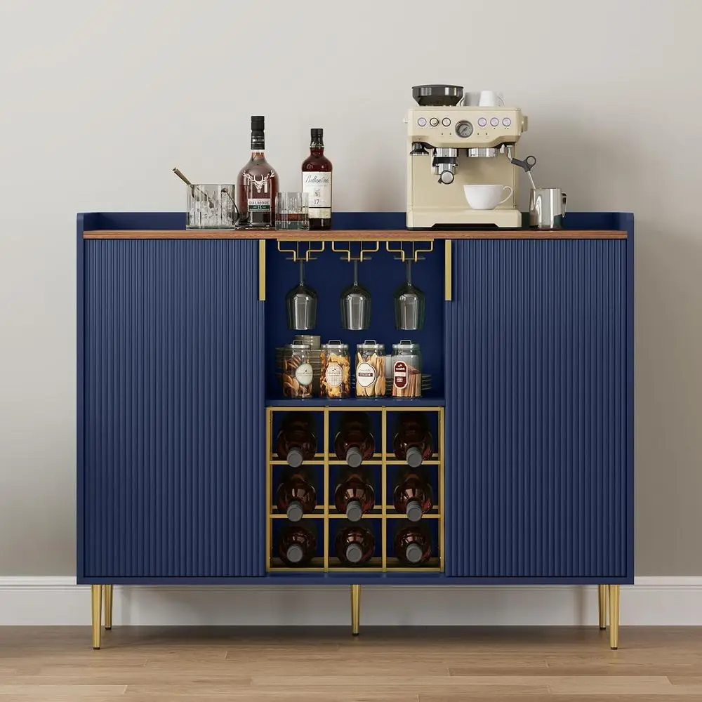 48-inch Wine Bar Cabinet with Textured Finish, Sideboard with Wine Rack and Glass Holder, Storage for Liquor, Coffee, Kitchen, L
48-inch Wine Bar Cabinet with Textured Finish, Sideboard with Wine Rack and Glass Holder, Storage for Liquor, Coffee, Kitchen, L