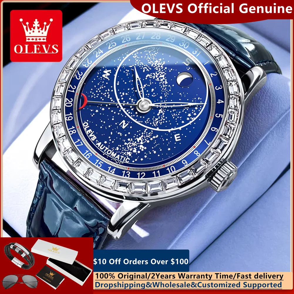 OLEVS 9923 автоматические механические часы для мужчин, модный кожаный ремешок, звездное небо, вращение, светящиеся мужские наручные часы с фазой Луны
OLEVS 9923 автоматические механические часы для мужчин, модный кожаный ремешок, звездное небо, вращение, светящиеся мужские наручные часы с фазой Луны