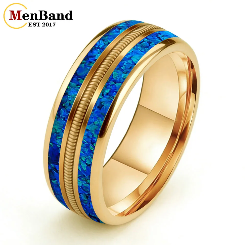 MenBand 8MM Tungsten Carbide Wedding Band Rings Blue/Green Opal And Rose Gold Guitar String Inlay Fashion Jewelry Comfort Fit
MenBand 8MM Tungsten Carbide Wedding Band Rings Blue/Green Opal And Rose Gold Guitar String Inlay Fashion Jewelry Comfort Fit