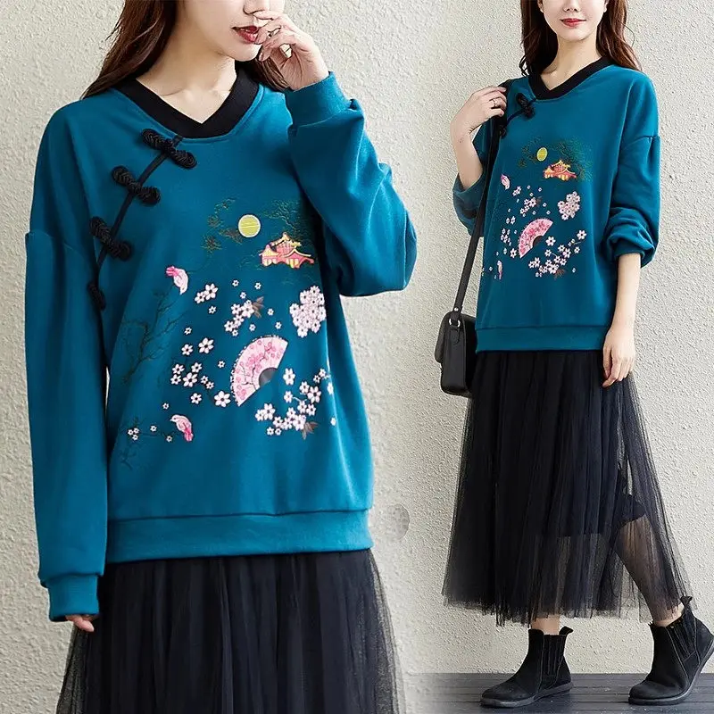 V-Neck Diagonal Placket Button Cotton Linen Printed Loose Sweatshirt For Women Autumn And Winter 2023 Ethnic Style Top Z3986
V-Neck Diagonal Placket Button Cotton Linen Printed Loose Sweatshirt For Women Autumn And Winter 2023 Ethnic Style Top Z3986