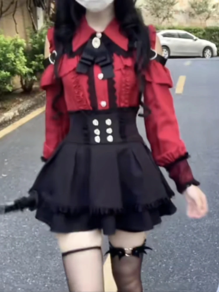 Japanese Lolita Dark Academia Retro 2 Piece Set Lapel Neck Patchwork Shirt + Y2k High Waist Skirt New Fashion Lace Harajuku Suit
Japanese Lolita Dark Academia Retro 2 Piece Set Lapel Neck Patchwork Shirt + Y2k High Waist Skirt New Fashion Lace Harajuku Suit