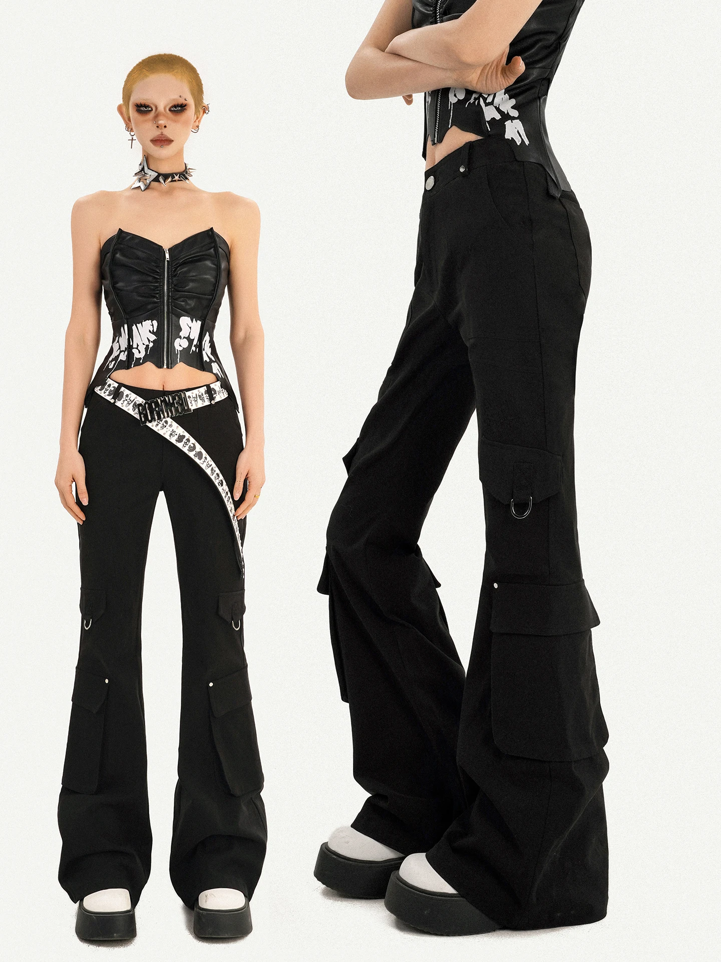 High Waist Wide Leg Pants Black Multiple Pockets Bell Bottom Women's Loose Fit Casual Trousers Street Style NICO MOLLY
High Waist Wide Leg Pants Black Multiple Pockets Bell Bottom Women's Loose Fit Casual Trousers Street Style NICO MOLLY