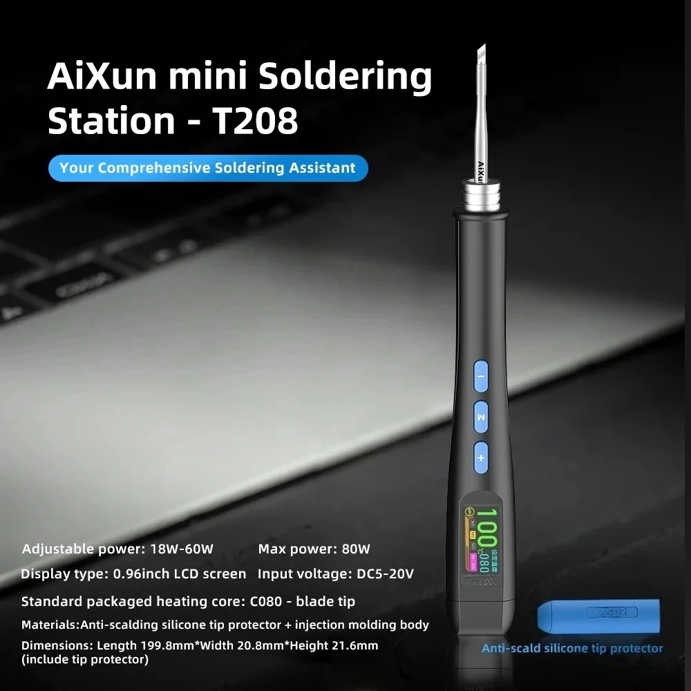 Mini Soldering Station T208 USB-C Smart Soldering Iron Adjustable Temperature Portable Precision Soldering Station Kit
Mini Soldering Station T208 USB-C Smart Soldering Iron Adjustable Temperature Portable Precision Soldering Station Kit