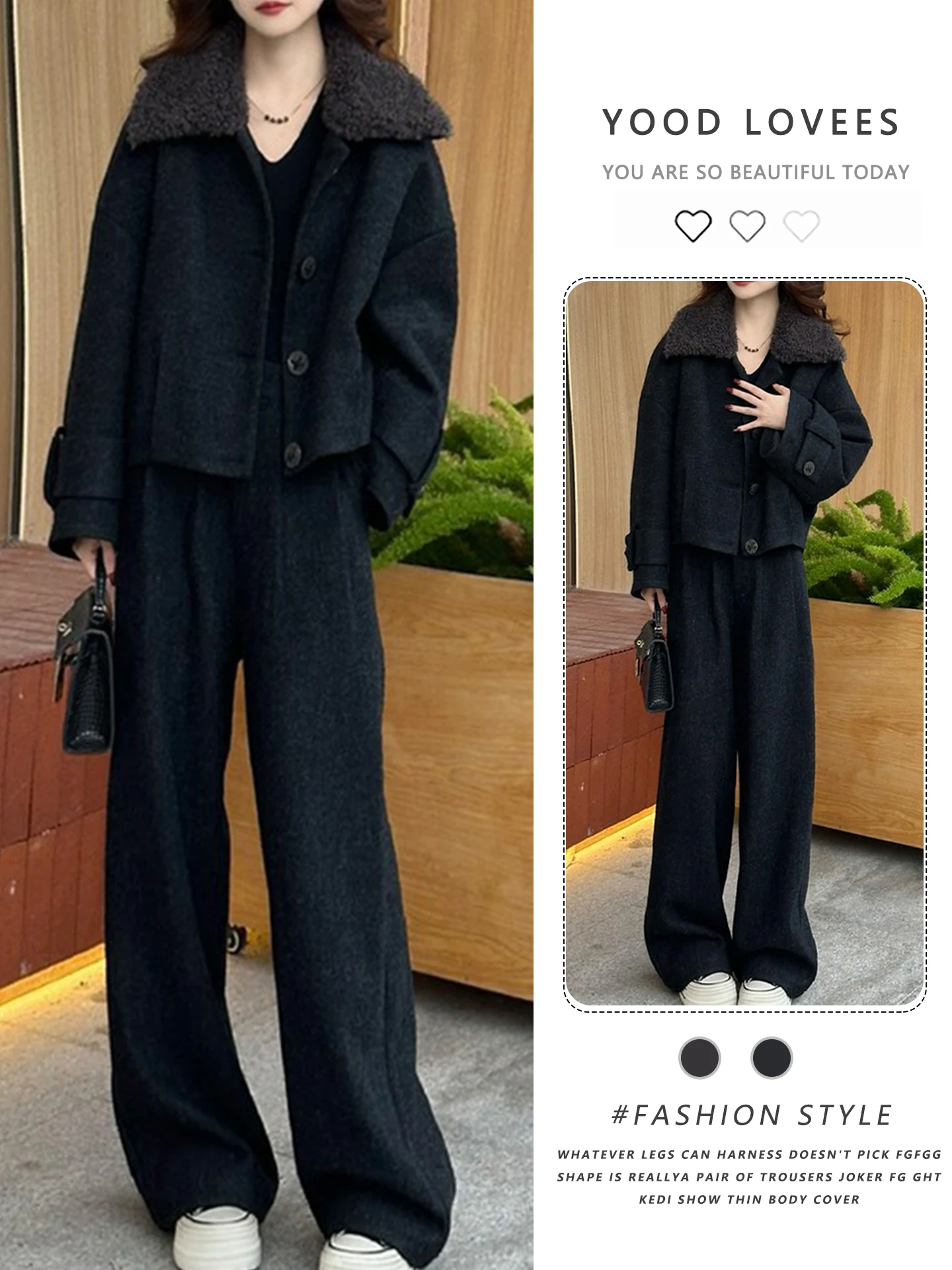 Fashionable Casual Woolen Set Women's Winter New Style Trendy Fur Collar Jacket Cotton Warm Outerwear Wide Leg Pants
Fashionable Casual Woolen Set Women's Winter New Style Trendy Fur Collar Jacket Cotton Warm Outerwear Wide Leg Pants