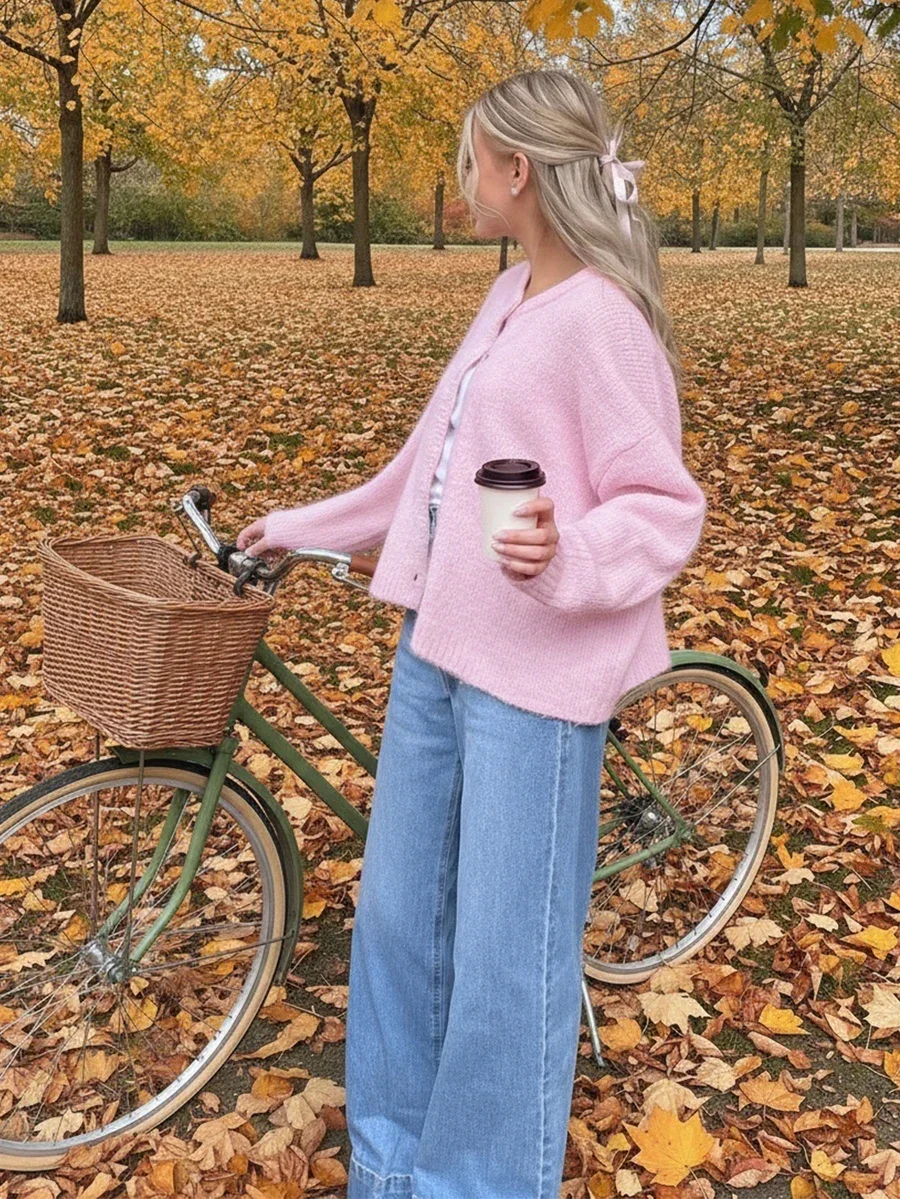 Pink Knit Cardigan Sweater For Women Autumn Winter Casual Loose Fit Crew Neck Button Front
Pink Knit Cardigan Sweater For Women Autumn Winter Casual Loose Fit Crew Neck Button Front