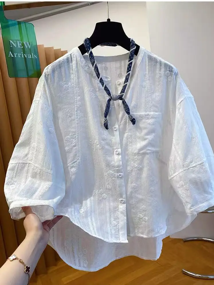 Elegant round Neck Short Sleeve Shirt Women's Spring Summer Thin Large Size Beautiful Top Korean Style Loose Fit Linen Material
Elegant round Neck Short Sleeve Shirt Women's Spring Summer Thin Large Size Beautiful Top Korean Style Loose Fit Linen Material