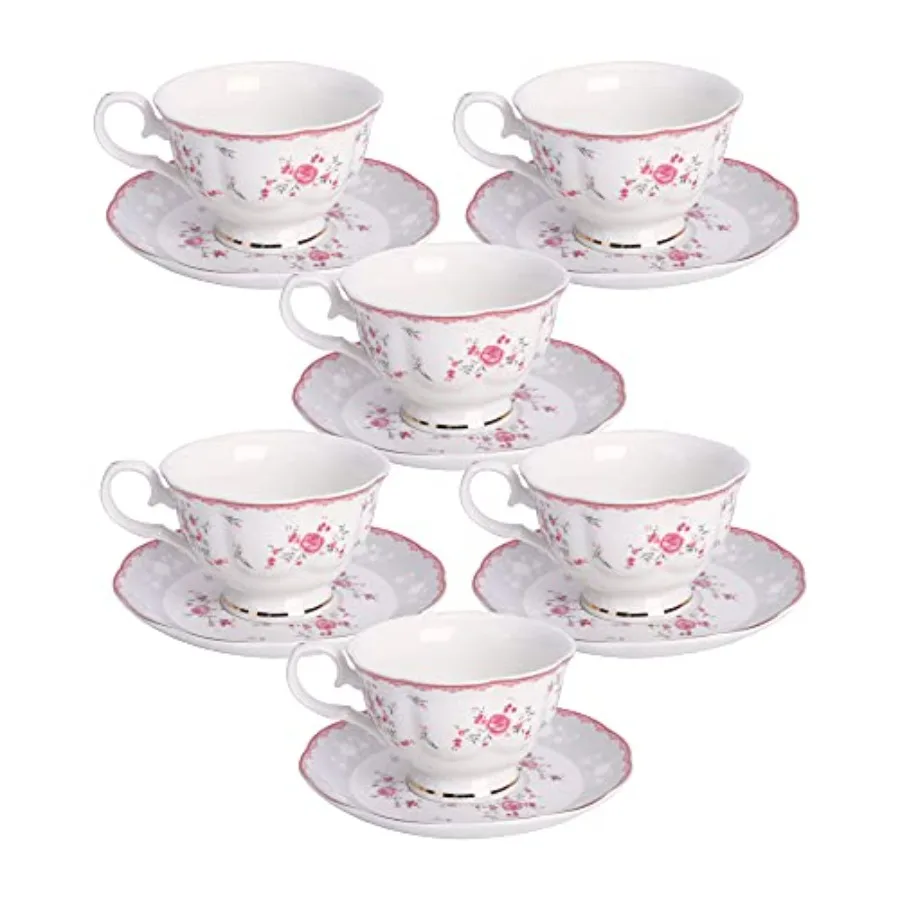 Pink Rose Tea Cup and Saucer Set for 6 British Vintage Afternoon Cup Set Porcelain Coffee Cup with Gold Border 5 oz
Pink Rose Tea Cup and Saucer Set for 6 British Vintage Afternoon Cup Set Porcelain Coffee Cup with Gold Border 5 oz
