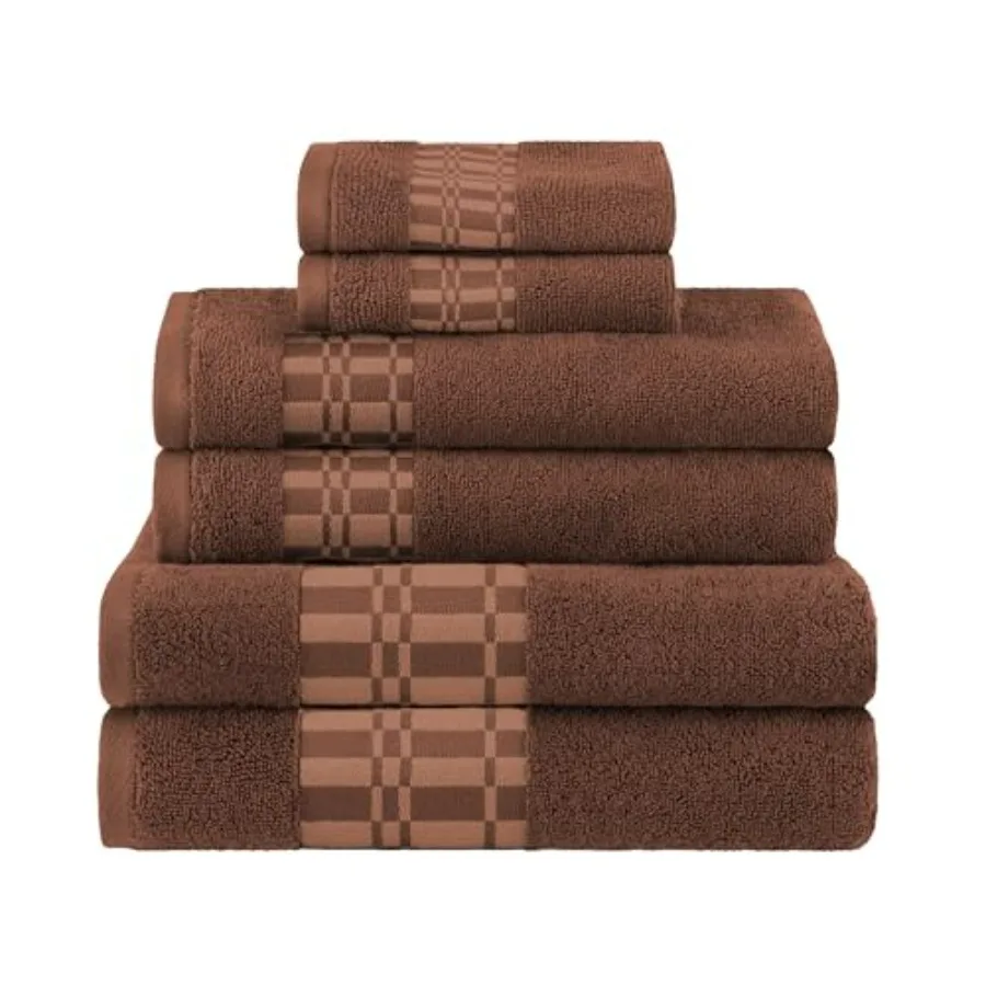 6-Piece Cotton Towel Set for Bathroom and Spa: Geometric Design, Dobby Border, Plush Quick-Dry Fabric, Chocolate Color
6-Piece Cotton Towel Set for Bathroom and Spa: Geometric Design, Dobby Border, Plush Quick-Dry Fabric, Chocolate Color