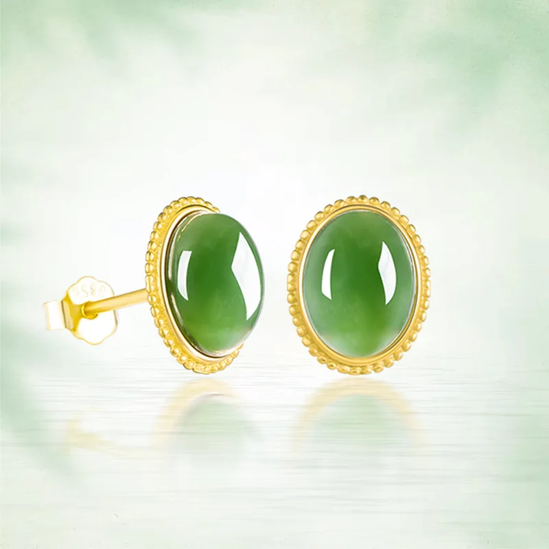 Natural S925 silver inlaid jadeite stud earrings for women, elegant and simple, genuine
Natural S925 silver inlaid jadeite stud earrings for women, elegant and simple, genuine