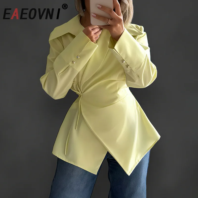 EAEOVNI Bandage Design Fashion Blouse For Women Asymmetrical Lace-up Gathered Waist Solid Color Slim Shirt Tops 2025 Autumn New
EAEOVNI Bandage Design Fashion Blouse For Women Asymmetrical Lace-up Gathered Waist Solid Color Slim Shirt Tops 2025 Autumn New