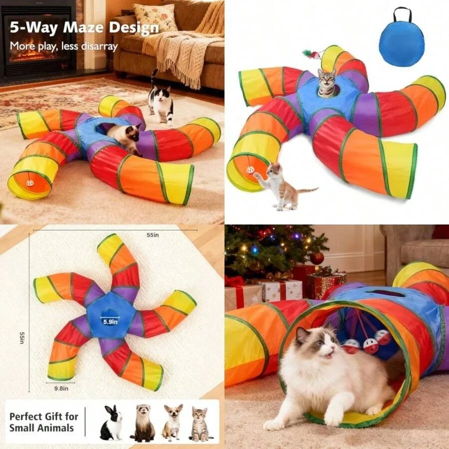 【New Arrival】5-Way Rainbow Cat Tunnel, Collapsible Maze Play Tube for Indoor Cats & Small Animals
【New Arrival】5-Way Rainbow Cat Tunnel, Collapsible Maze Play Tube for Indoor Cats & Small Animals