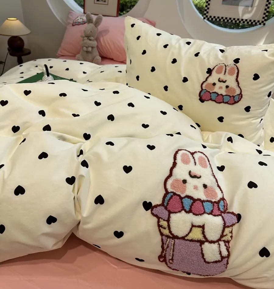 Cute embroidery rabbit heart bed set single double,twin full queen king cotton home textile bed sheet pillow case quilt cover
Cute embroidery rabbit heart bed set single double,twin full queen king cotton home textile bed sheet pillow case quilt cover