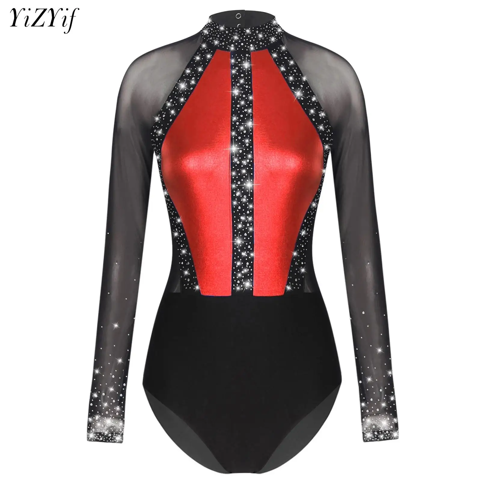 Womens Ballet Gymnastics Dance Costume Rhinestones Sheer Mesh Long Sleeve Leotard Bodysuit Figure Skating Performance Dancewear
Womens Ballet Gymnastics Dance Costume Rhinestones Sheer Mesh Long Sleeve Leotard Bodysuit Figure Skating Performance Dancewear