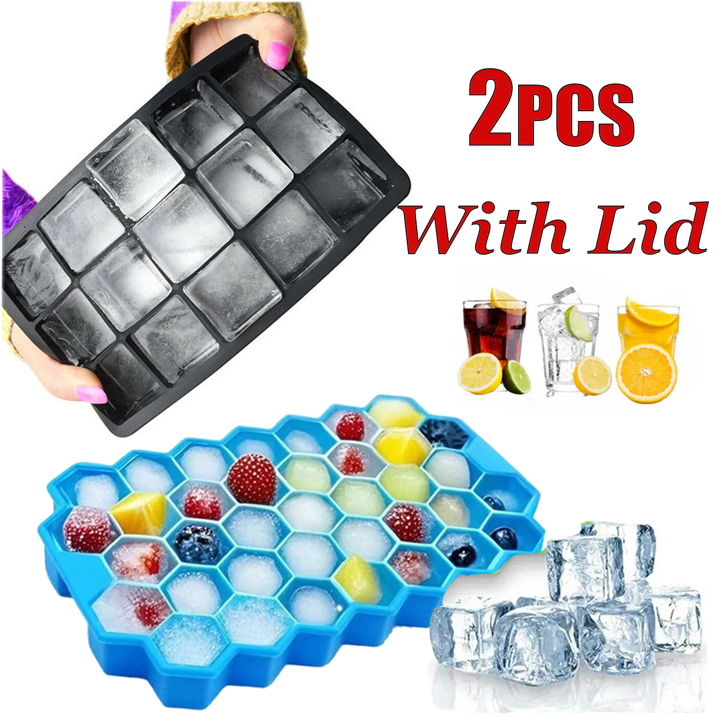 15/37 Grids Silicone Ice Cube Molds with Lid Reusable Ice Cube Tray Food-Grade BPA-free DIY Ice Maker Mold for Whiskey Beers
15/37 Grids Silicone Ice Cube Molds with Lid Reusable Ice Cube Tray Food-Grade BPA-free DIY Ice Maker Mold for Whiskey Beers
