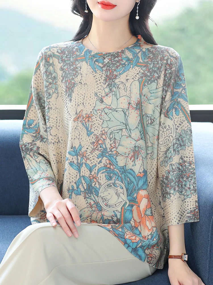 Floral Print Summer Knitted T Shirt Women Sweater Pullovers Clothes For Women Tees Top Three Quarter Women's T-shirt
Floral Print Summer Knitted T Shirt Women Sweater Pullovers Clothes For Women Tees Top Three Quarter Women's T-shirt