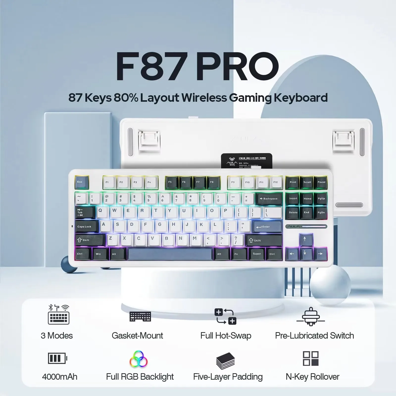 Механическая клавиатура AULA F87 Pro на заказ для игр + тип RGB 2,4 г/Usb/Bluetooth трехрежимная беспроводная прокладка 87 клавиш с возможностью горячей замены
Механическая клавиатура AULA F87 Pro на заказ для игр + тип RGB 2,4 г/Usb/Bluetooth трехрежимная беспроводная прокладка 87 клавиш с возможностью горячей замены