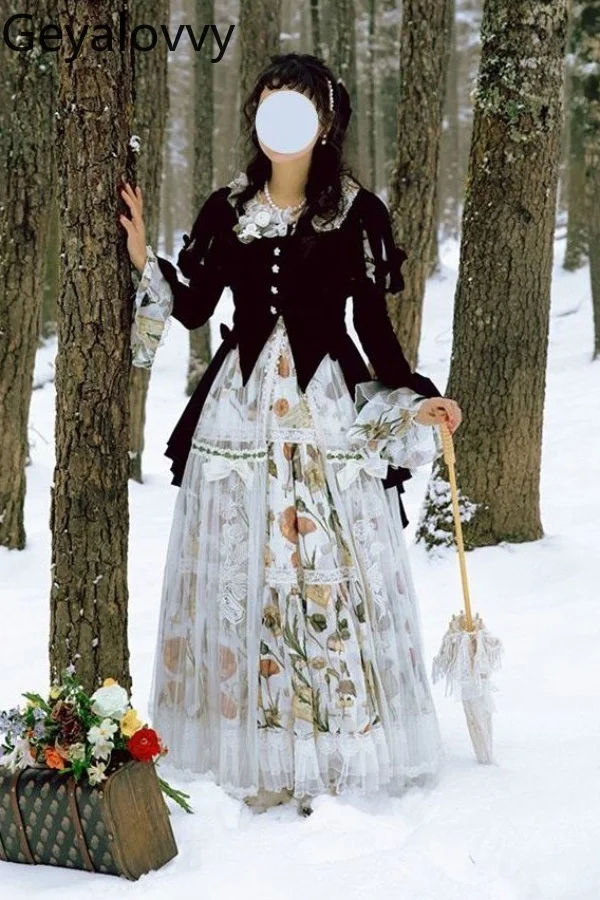 Lolita Sweet Girl Autumn/winter Retro Original Bowknot Long Sleeve Velvet Top and High-waisted Slim-fit Printed Maxi Skirt Set
Lolita Sweet Girl Autumn/winter Retro Original Bowknot Long Sleeve Velvet Top and High-waisted Slim-fit Printed Maxi Skirt Set