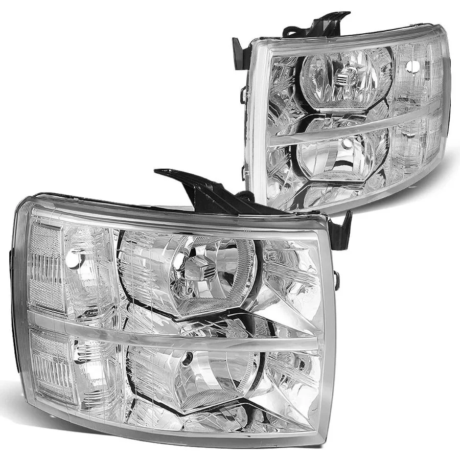 Пара хромированных фар с корпусом для Silverado 1500 и 0714 Silverado 2500 HD 3500 0713 с прочной хромированной отделкой Enhanced V 
Пара хромированных фар с корпусом для Silverado 1500 и 0714 Silverado 2500 HD 3500 0713 с прочной хромированной отделкой Enhanced V