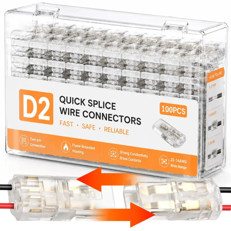 Transparent D2 Quick-connect Wire Connectors for Fast Two-wire Cable Interconnection Removable Car Terminal Plugs Suitable
Transparent D2 Quick-connect Wire Connectors for Fast Two-wire Cable Interconnection Removable Car Terminal Plugs Suitable