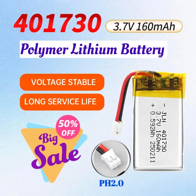 With PH2.0 3.7V 160mAh 401730 Polymer Lithium Battery Rechargeable Lithium Battery for Reading Pens and Emergency Lights
With PH2.0 3.7V 160mAh 401730 Polymer Lithium Battery Rechargeable Lithium Battery for Reading Pens and Emergency Lights