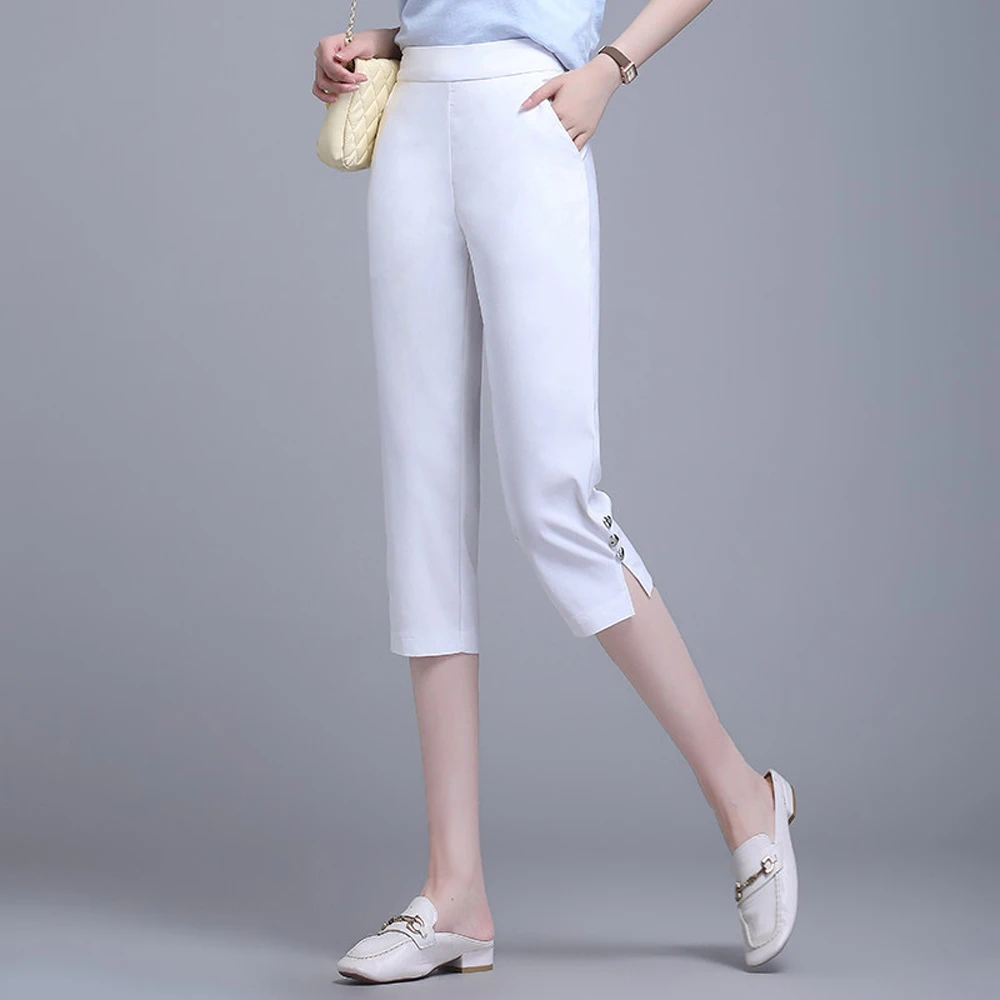 Korean-style white casual seven-eighths pants for women, summer new fashion plus size high-waisted slim-fit stretch leisure pant
Korean-style white casual seven-eighths pants for women, summer new fashion plus size high-waisted slim-fit stretch leisure pant