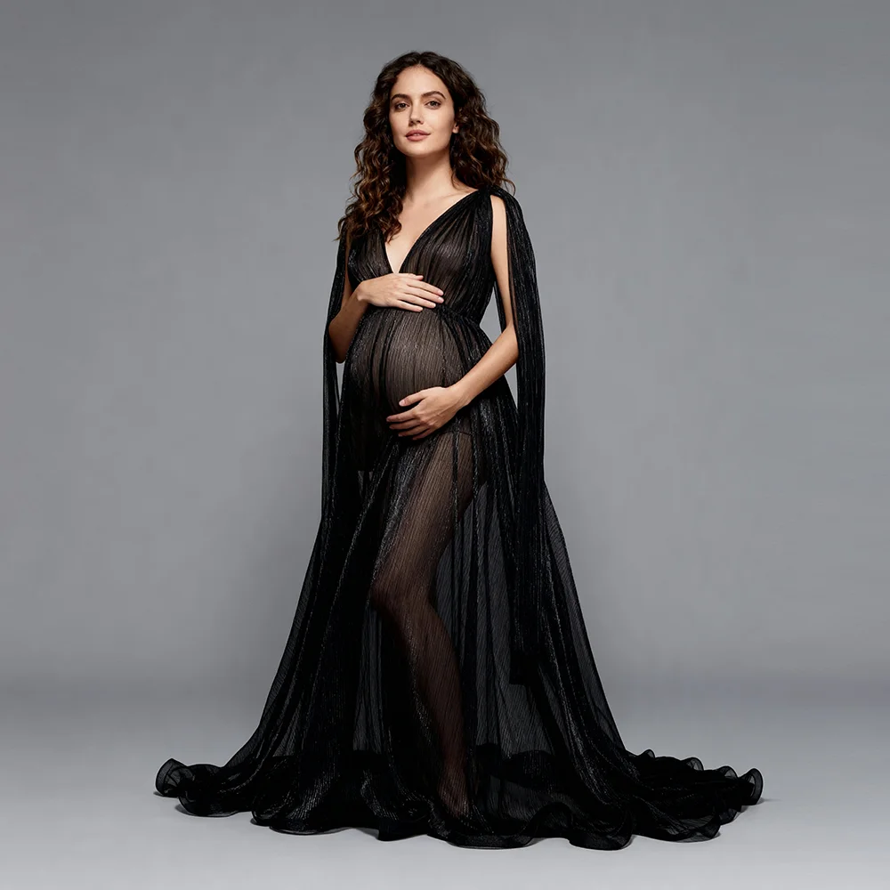 Elegant Maternity Dress Black Sheer Mesh Maternity Gown with Long Cape Sleeves Pregnancy Dress for Photoshoot Baby Shower
Elegant Maternity Dress Black Sheer Mesh Maternity Gown with Long Cape Sleeves Pregnancy Dress for Photoshoot Baby Shower