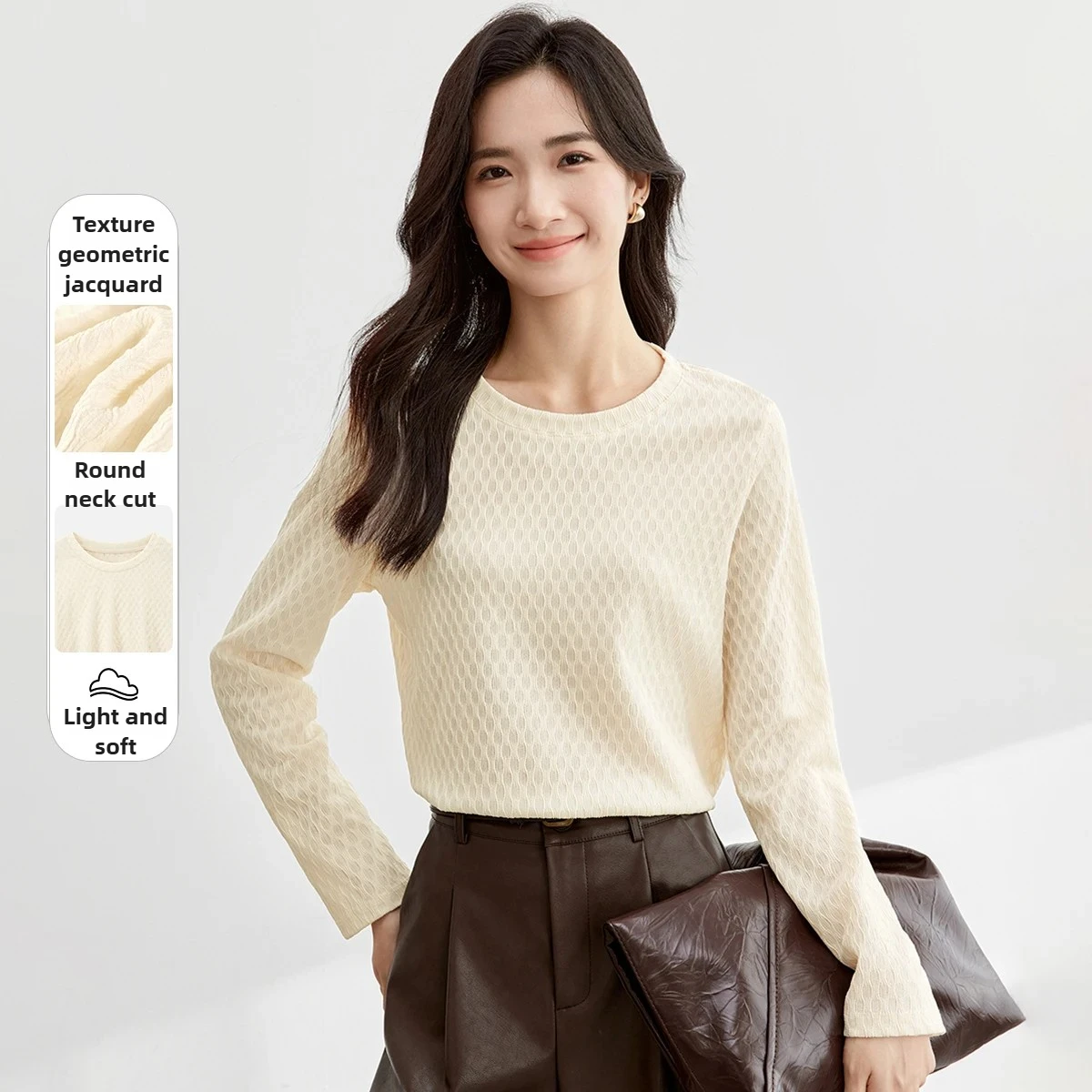 SENTUBILA Crew Neck Long-sleeved T-shirt Women's Autumn Casual Jacquard Knitwear Solid Commute Knitted Female Tops 113T37627
SENTUBILA Crew Neck Long-sleeved T-shirt Women's Autumn Casual Jacquard Knitwear Solid Commute Knitted Female Tops 113T37627