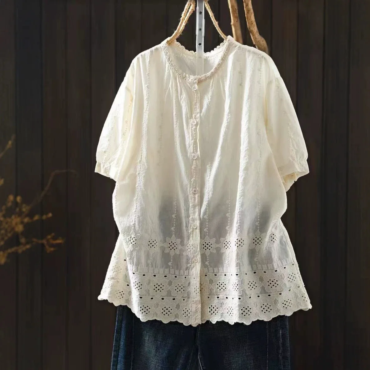 Women Summer New Sweet Mori Girl Embroidery Hollow Out Cotton Shirt O-Neck Short Sleeve Casual Loose Blouse Tops
Women Summer New Sweet Mori Girl Embroidery Hollow Out Cotton Shirt O-Neck Short Sleeve Casual Loose Blouse Tops