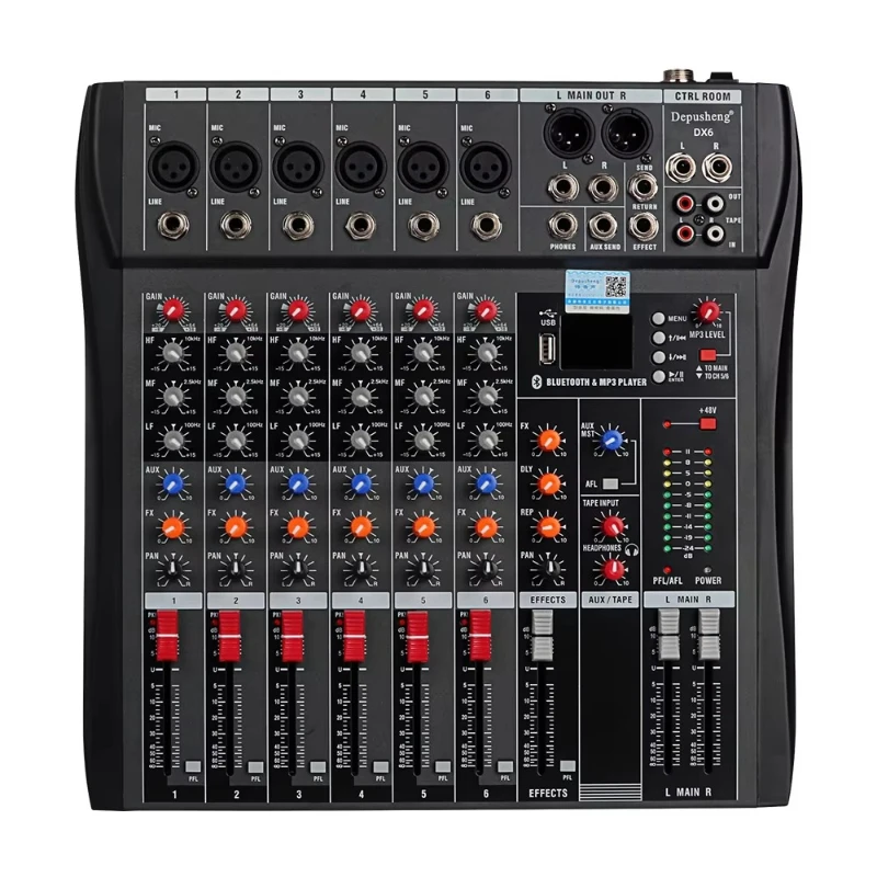 DX6 Profesional Six-Way Mixing Console 48V DJ Audio Mixer
DX6 Profesional Six-Way Mixing Console 48V DJ Audio Mixer