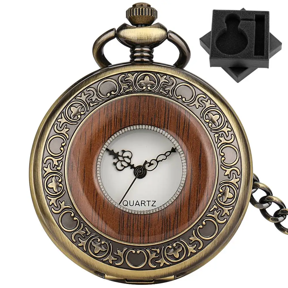 Vintage Wood Grain Pocket Watch Quartz Movement Fob Chain Pendant Classic Floral Engraved Pocket Clock Gift for Men Women
Vintage Wood Grain Pocket Watch Quartz Movement Fob Chain Pendant Classic Floral Engraved Pocket Clock Gift for Men Women