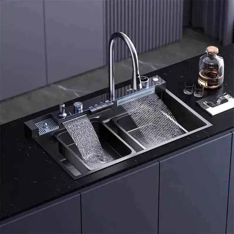 Thickened 304 Stainless Steel Sink Creative Waterfall Kitchen Sink Large Capacity Single Slot Digital Display Dish Washbasin W
Thickened 304 Stainless Steel Sink Creative Waterfall Kitchen Sink Large Capacity Single Slot Digital Display Dish Washbasin W