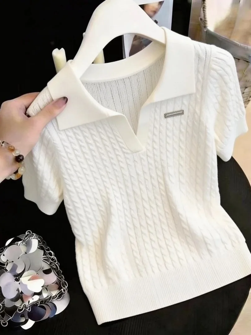 Summer Women's Neck Ice Silk Knitted Top Short Sleeve Loose Slimming Versatile Youthful Crop Top Casual Style Knitwear
Summer Women's Neck Ice Silk Knitted Top Short Sleeve Loose Slimming Versatile Youthful Crop Top Casual Style Knitwear