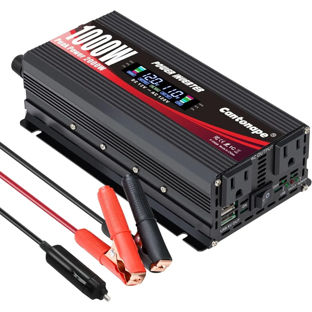 1000W 2000W Peak Car Power Inverter DC 12V to AC 110V 120V Converter with LCD Display Dual Outlets USB Charger for Car Truck
1000W 2000W Peak Car Power Inverter DC 12V to AC 110V 120V Converter with LCD Display Dual Outlets USB Charger for Car Truck