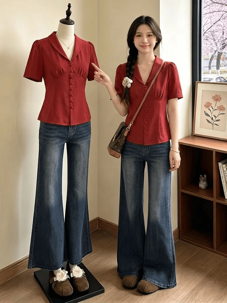 Elegant Red V-Neck Short Sleeve Shirt Women's Fashion Summer New Style plus Size Korean Version Commute Style Loose Fit Shirt
Elegant Red V-Neck Short Sleeve Shirt Women's Fashion Summer New Style plus Size Korean Version Commute Style Loose Fit Shirt