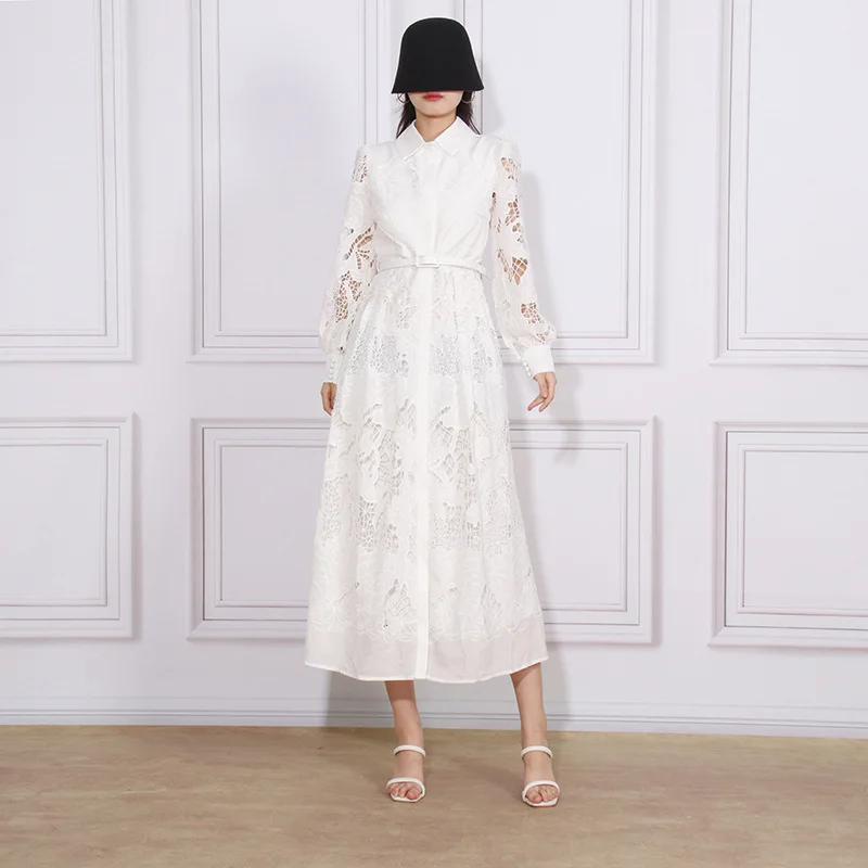 Doris Fanny French Temperament Lace Single Breasted Hollow Out White Long Sleeve Dress Fashion New
Doris Fanny French Temperament Lace Single Breasted Hollow Out White Long Sleeve Dress Fashion New