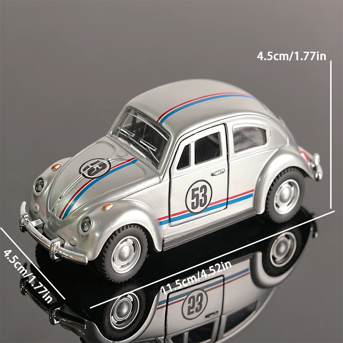 1:32 Silver No.53 Racing Beetle Diecast Car, Retro Classic Bug Model, Pull-Back Alloy Toy with Open Doors, Kids Collectible Car
1:32 Silver No.53 Racing Beetle Diecast Car, Retro Classic Bug Model, Pull-Back Alloy Toy with Open Doors, Kids Collectible Car