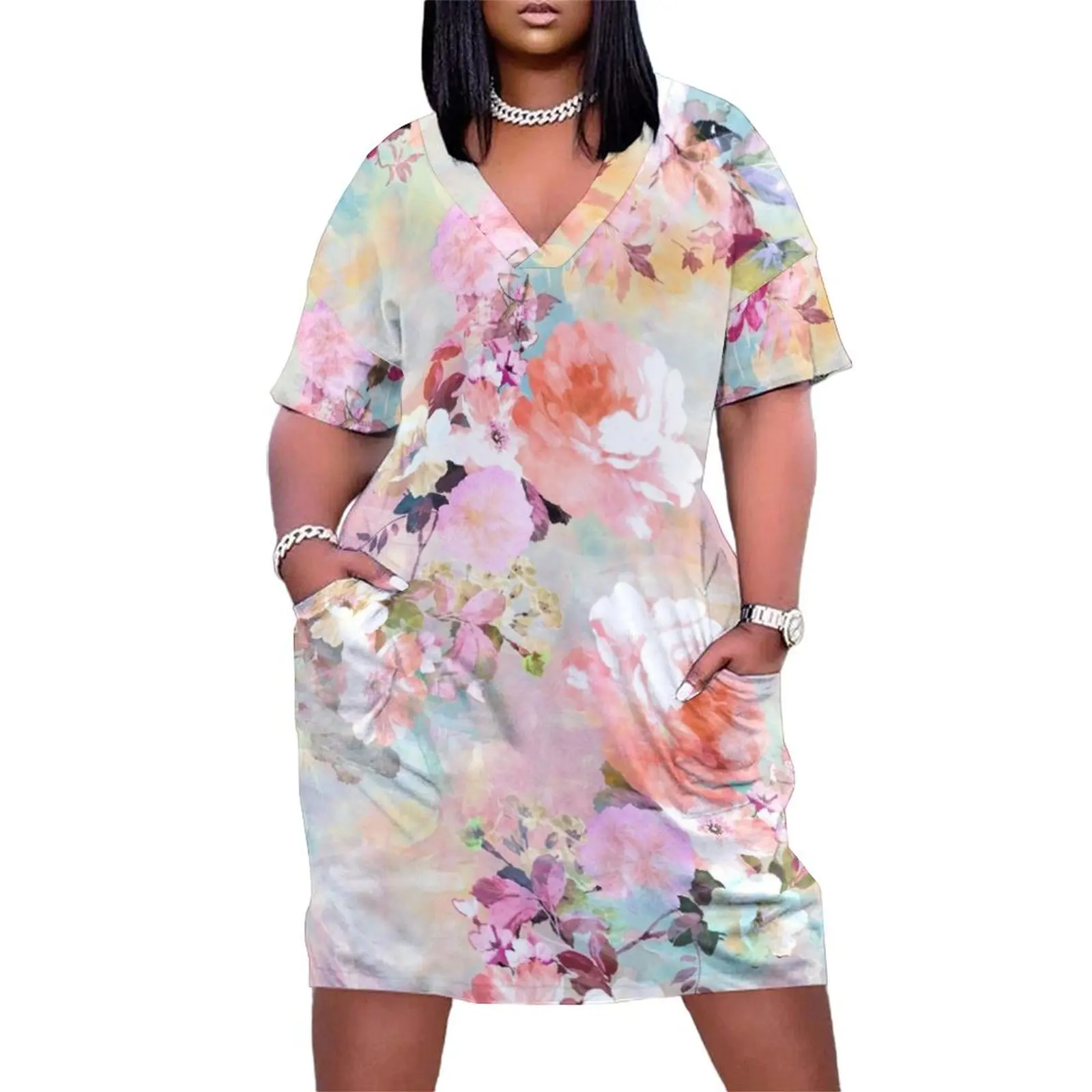 Romantic Pink Teal Watercolor Chic Floral Pattern Loose Pocket Dress evening dress Long veiled dresses
Romantic Pink Teal Watercolor Chic Floral Pattern Loose Pocket Dress evening dress Long veiled dresses