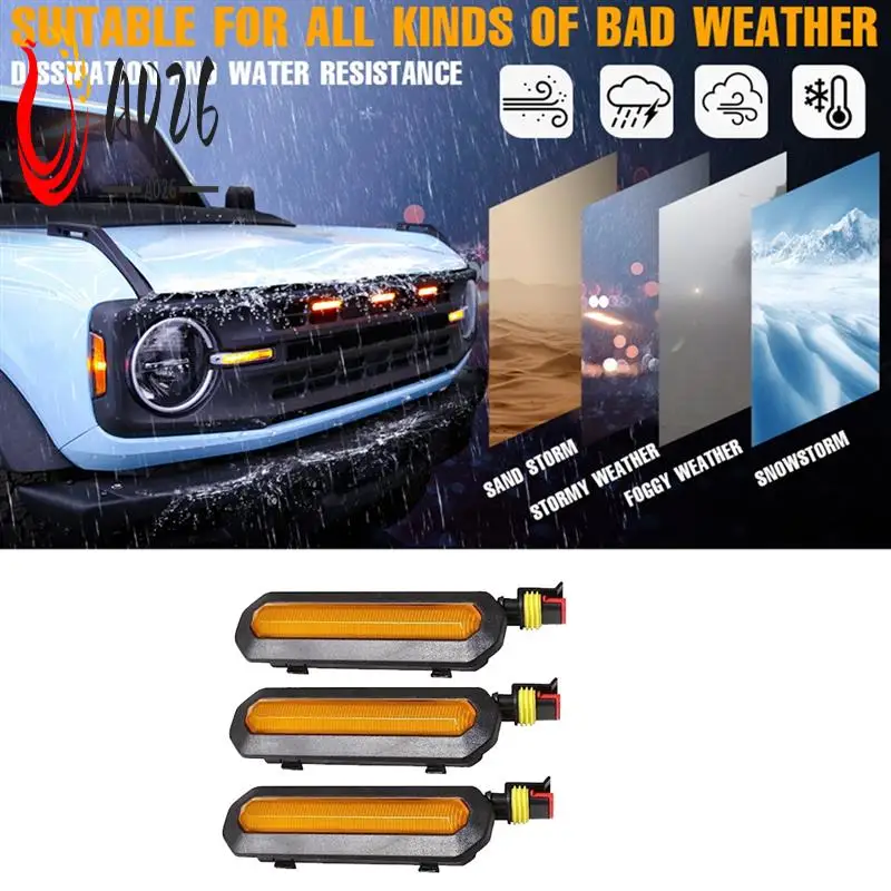 A026-3PCS Front LED Grille Lights For Ford Bronco Accessories 2021 2022 2023 2/4-Door Amber Grille Lamps Kit
A026-3PCS Front LED Grille Lights For Ford Bronco Accessories 2021 2022 2023 2/4-Door Amber Grille Lamps Kit
