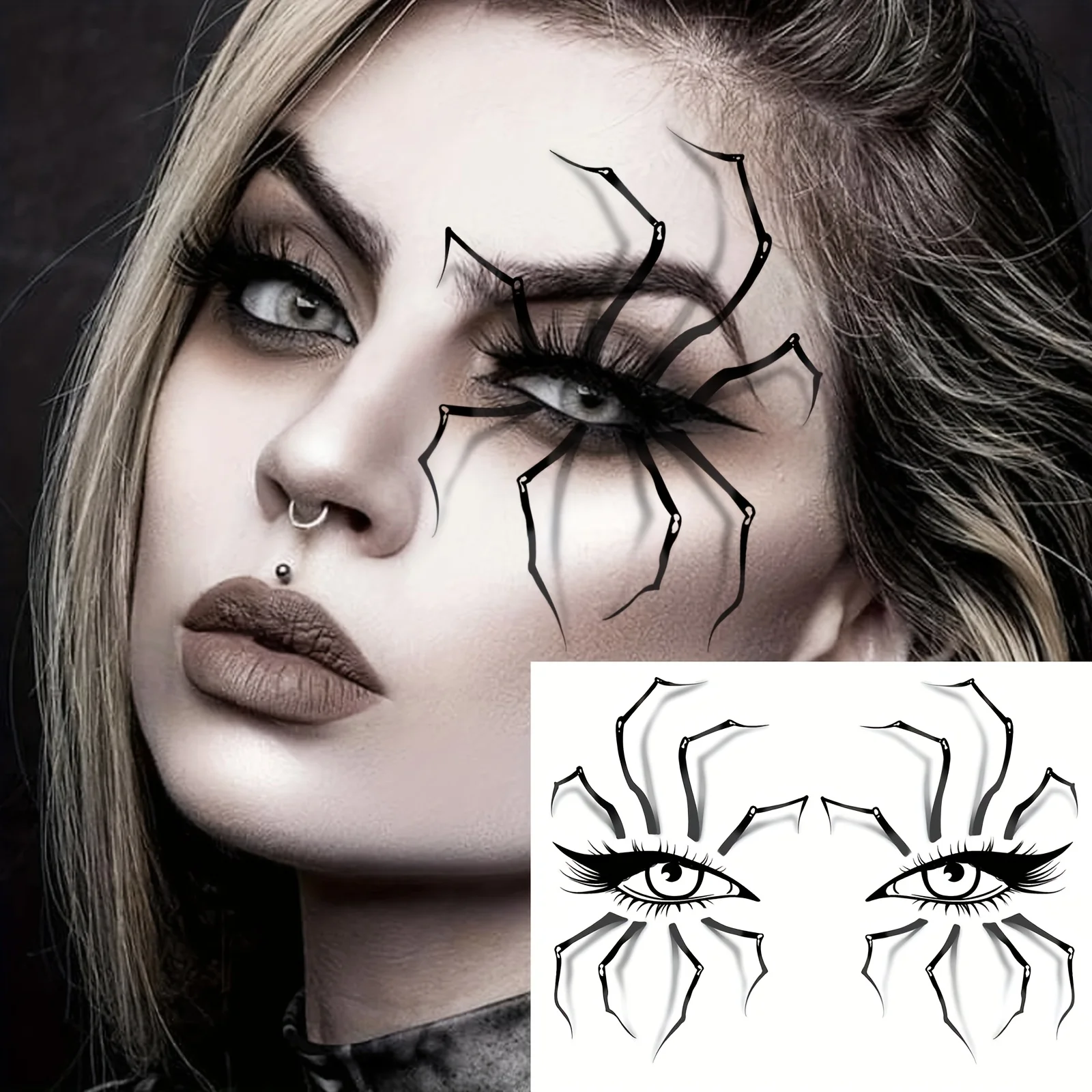 7 pieces of creative Halloween eye tattoos featuring realistic 3D spiders and cobwebs, temporary tattoos for Halloween costumes, fake tattoo stickers around the eyes and corners, waterproof, long-lasting, suitable for terrifying zombie and witch makeup
7 pieces of creative Halloween eye tattoos featuring realistic 3D spiders and cobwebs, temporary tattoos for Halloween costumes, fake tattoo stickers around the eyes and corners, waterproof, long-lasting, suitable for terrifying zombie and witch makeup