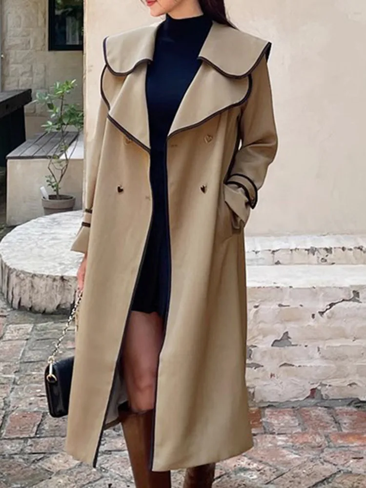 Ruffle Lapel Contrast With Waistband Windbreaker For Women Long Sleeve Elegant Trench Coat 2023 Autumn Winter New X633
Ruffle Lapel Contrast With Waistband Windbreaker For Women Long Sleeve Elegant Trench Coat 2023 Autumn Winter New X633