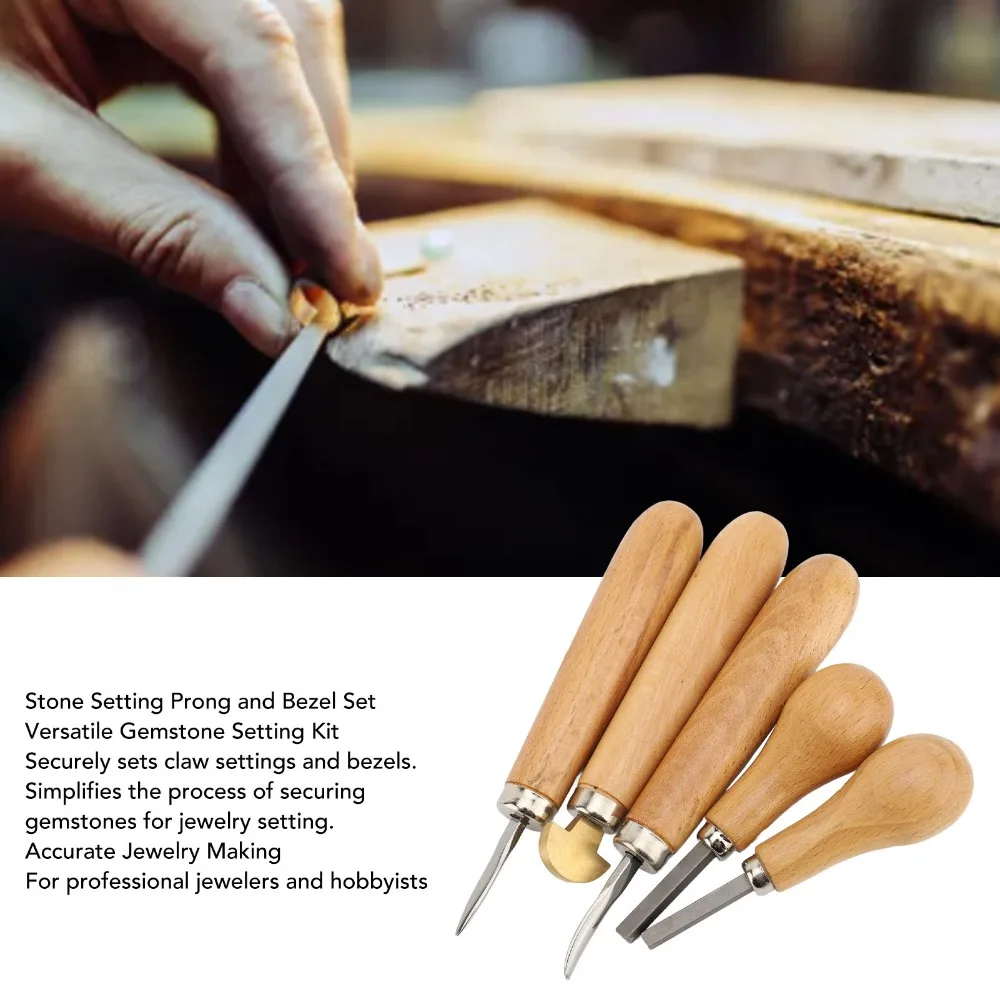 5Pcs Professional Wood Handle Setting Tool Ergonomic Durable Tip Prong Pusher Special Shape Carving Chisel Carving
5Pcs Professional Wood Handle Setting Tool Ergonomic Durable Tip Prong Pusher Special Shape Carving Chisel Carving