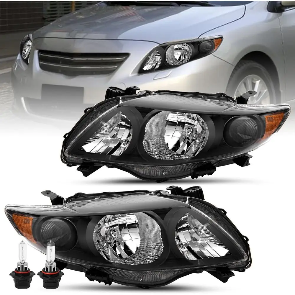 Headlight Assembly Replacement for 2009 2010 Toyota Corolla CE/LE/XLE Models Black Housing with Amber Reflector Replacement Pair
Headlight Assembly Replacement for 2009 2010 Toyota Corolla CE/LE/XLE Models Black Housing with Amber Reflector Replacement Pair