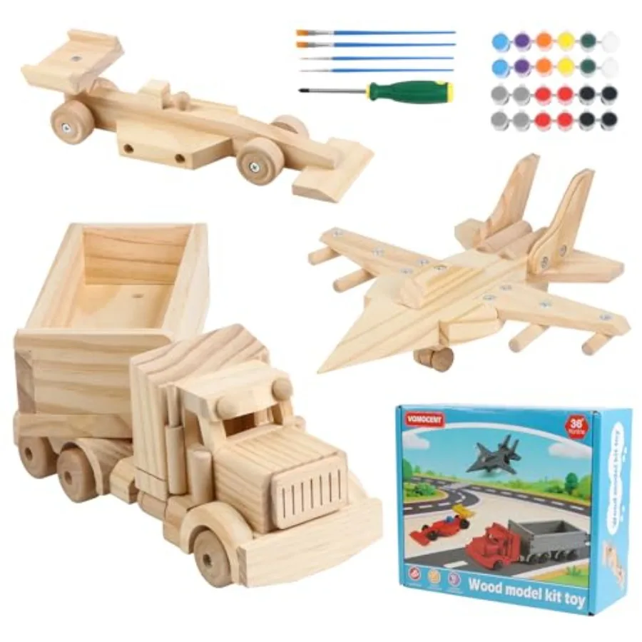 VOMOCNET 3 Pack DIY Wooden Model Building Kit Includes Fighter Jet Truck Race Car Paint Your Own Arts and Crafts STEM Toys Birt
VOMOCNET 3 Pack DIY Wooden Model Building Kit Includes Fighter Jet Truck Race Car Paint Your Own Arts and Crafts STEM Toys Birt