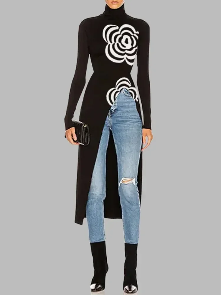 Women's Elegant Black White Floral Print Turtleneck Long Sleeve Pullover Top Work Blouse for Office & Streetwear Daily Wears
Women's Elegant Black White Floral Print Turtleneck Long Sleeve Pullover Top Work Blouse for Office & Streetwear Daily Wears