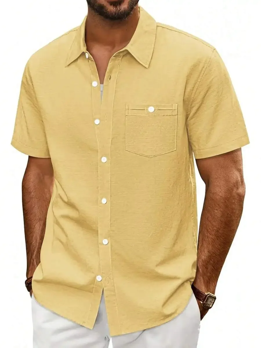 Mens Short Sleeve Button-Down Shirt With Wide Collar For Summer Beach Casual Wear
Mens Short Sleeve Button-Down Shirt With Wide Collar For Summer Beach Casual Wear